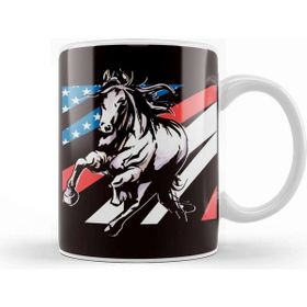 Humuts Porselen Beyaz Us American Flag Horse Riding Equestrian Sport Horseshoe Kupa Bardak