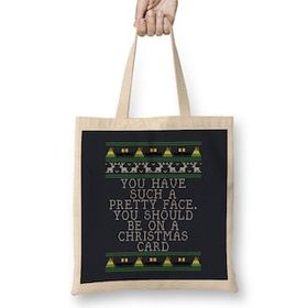 Humuts Pretty Face Elf Quote Christmas Knit Bez Kadın Günlük Çanta