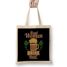 Humuts Real Women Drink Beer Cute & Funny Drinking Pun Bez Uzun Saplı Açık Bej Rengi Çanta