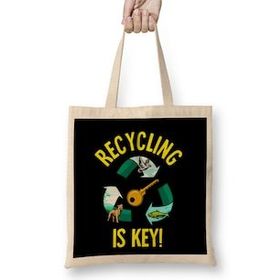 Humuts Recycling Is Key Cute Eco Environment Health Bez Uzun Saplı Açık Bej Rengi Çanta
