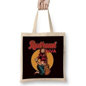 Humuts Redhead Diva Bass Guitar Player Ginger Girl Inked Tattooed Bez Uzun Saplı Açık Bej Rengi Çanta