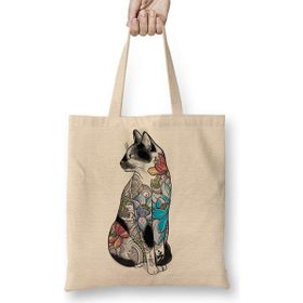 Humuts Renkli Cats Kedi Bez Uzun Saplı Açık Bej Rengi Çanta