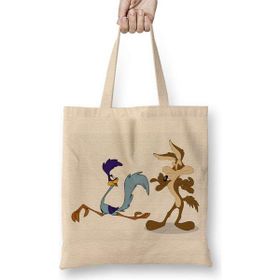 Humuts Road Runner ve Coyote 01 Bez Uzun Saplı Açık Bej Rengi Çanta