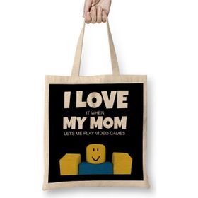 Humuts Roblox Noob I Love My Mom Funny Gamer Gift Bez Kadın Günlük Çanta