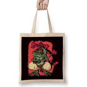 Humuts Samurai Frog Kendo Katana Cherry Blossom Tree Sakura Japan Bez Uzun Saplı Açık Bej Rengi Çanta
