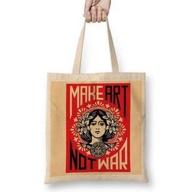 Humuts Sanat Yap Savaşma Kırmızı Bez Uzun Saplı Açık Bej Rengi Çanta