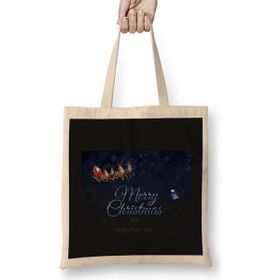 Humuts Santa Claus Merry Christmas Gift Bez Uzun Saplı Açık Bej Rengi Çanta