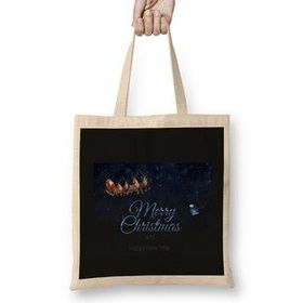 Humuts Santa Claus Merry Christmas Gift Bez Uzun Saplı Açık Bej Rengi Çanta