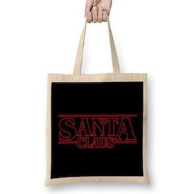 Humuts Santa Claus Stranger Things Logo Christmas Bez Uzun Saplı Açık Bej Rengi Çanta