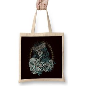 Humuts Santa Muerte Sugar Skull Female Deity Dead Satanic Mexican Bez Uzun Saplı Açık Bej Rengi Çanta