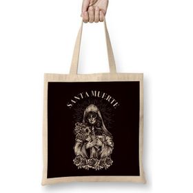 Humuts Santa Muerte Sugar Skull Female Deity Dead Satanic Mexican Bez Uzun Saplı Açık Bej Rengi Çanta