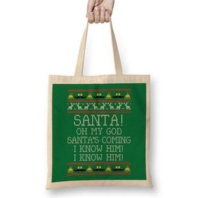 Humuts Santa Oh My God I Know Him Elf Quote Christmas Knit Bez Uzun Saplı Açık Bej Rengi Çanta