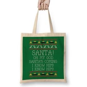 Humuts Santa Oh My God I Know Him Elf Quote Christmas Knit Bez Uzun Saplı Açık Bej Rengi Çanta