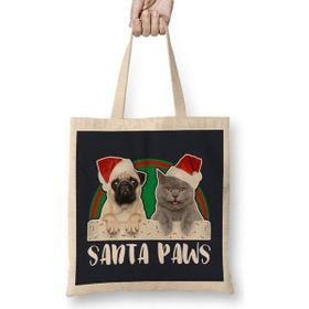 Humuts Santa Paws Christmas Pug And Cat Bez Uzun Saplı Açık Bej Rengi Çanta