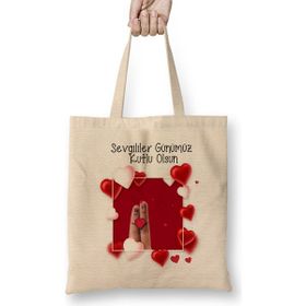 Humuts Sevgililer Günü Sevgiliye Hediye 076 Bez Uzun Saplı Açık Bej Rengi Çanta