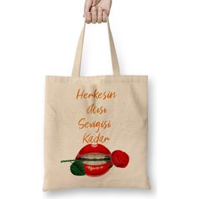 Humuts Sevgiliye Aşk Sevgi Komik 01 Bez Uzun Saplı Açık Bej Rengi Çanta
