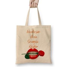 Humuts Sevgiliye Aşk Sevgi Komik 01 Bez Uzun Saplı Açık Bej Rengi Çanta