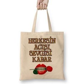 Humuts Sevgiliye Aşk Sevgi Komik Bez Uzun Saplı Açık Bej Rengi Çanta
