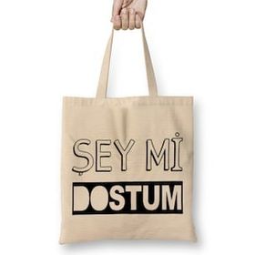 Humuts Şey Mi Dostum Bez Uzun Saplı Açık Bej Rengi Çanta