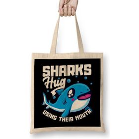 Humuts Sharks Hug Using Their Mouth Funny Shark Pun Bez Kadın Günlük Çanta