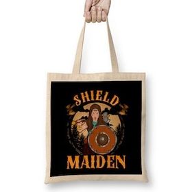 Humuts Shield Maiden Female Viking Warrior Norse Myth Bez Uzun Saplı Açık Bej Rengi Çanta