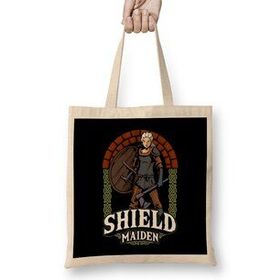 Humuts Shield Maiden Female Viking Warrior Norse Myth Bez Uzun Saplı Açık Bej Rengi Çanta