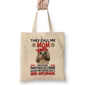 Humuts Shih Tzu Gift Shih Tzu Mom Gift Bandana Bez Uzun Saplı Açık Bej Rengi Çanta
