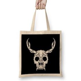Humuts Skull With Antlers Creepy Gorilla Antlers Cool Unique Animal Skull Bez Kadın Günlük Çanta