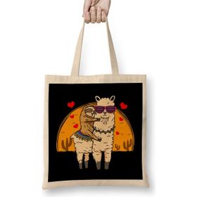 Humuts Sloth Riding Llama Cute Fluffy Lama & Sleepy Sloth Bez Kadın Günlük Çanta