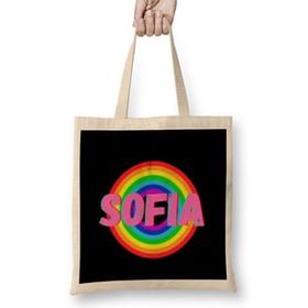 Humuts Sofia-Name Personalized Custom - Vintage Retro Rainbow Style Design Gift Baby-Gift For Her Bez Kadın Günlük Çanta