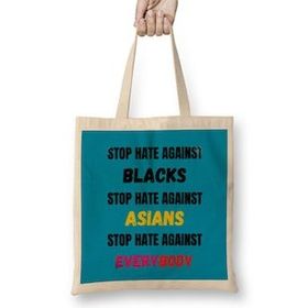 Humuts Stop Hate Agaınst Blacks Asians Everybody Stop Hate Asian Black Llives Matter Bez Kadın Günlük Çanta