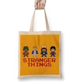 Humuts Stranger Things Pixel Characters 2 Bez Uzun Saplı Açık Bej Rengi Çanta