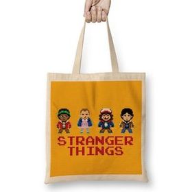 Humuts Stranger Things Pixel Characters 2 Bez Uzun Saplı Açık Bej Rengi Çanta