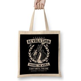 Humuts Street Revolution Change The World Bez Uzun Saplı Açık Bej Rengi Çanta