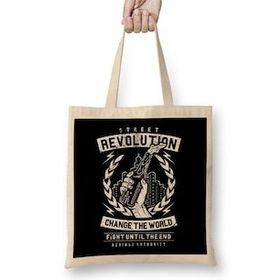 Humuts Street Revolution Change The World Bez Uzun Saplı Açık Bej Rengi Çanta