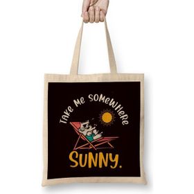 Humuts Take Me Somewhere Beach Sunny Vacation Summer Travel Sunset Bez Uzun Saplı Açık Bej Rengi Çanta