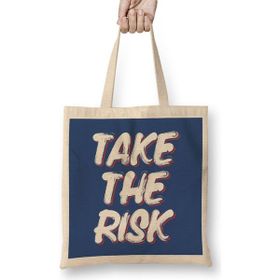 Humuts Take The Risk Slogan Bez Uzun Saplı Açık Bej Rengi Çanta