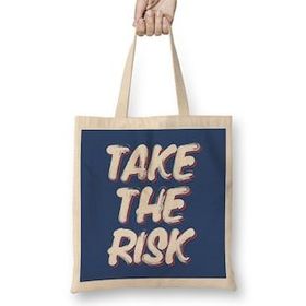 Humuts Take The Risk Slogan Bez Uzun Saplı Açık Bej Rengi Çanta