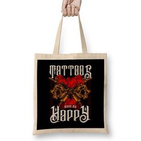 Humuts Tattoos Make Me Happy You Artistic Inked Tattooed Bez Uzun Saplı Açık Bej Rengi Çanta
