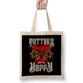 Humuts Tattoos Make Me Happy You Artistic Inked Tattooed Bez Uzun Saplı Açık Bej Rengi Çanta