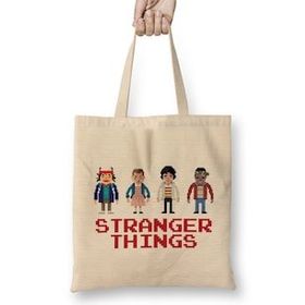 Humuts The Kids Of Stranger Things Pixellated Bez Uzun Saplı Açık Bej Rengi Çanta