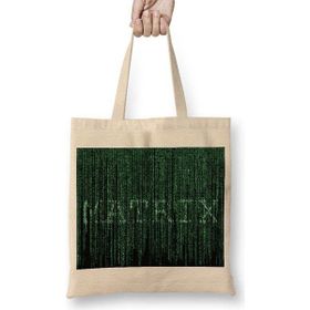 Humuts The Matrix Kod Yağmuru Bez Uzun Saplı Açık Bej Rengi Çanta