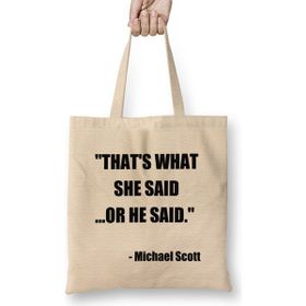 Humuts The Office Michael Scott Quote Thats What She Said Or He Said Bez Uzun Saplı Açık Bej Rengi Çanta