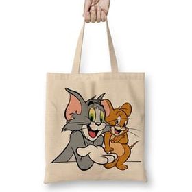 Humuts Tom ve Jerry Bez Uzun Saplı Açık Bej Rengi Çanta