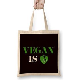 Humuts Vegan Is Love Heart Vegetarian Veganism Veggie Vegetarianism Uzun Saplı Bez Çanta