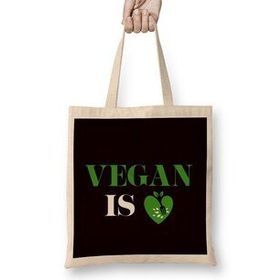 Humuts Vegan Is Love Heart Vegetarian Veganism Veggie Vegetarianism Uzun Saplı Bez Çanta