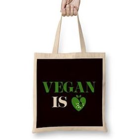Humuts Vegan Is Love Heart Vegetarian Veganism Veggie Vegetarianism Uzun Saplı Bez Çanta