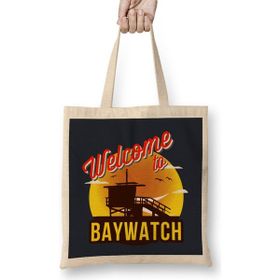 Humuts Welcome To Baywatch Lifeguard Tower Sunset Bez Uzun Saplı Açık Bej Rengi Çanta