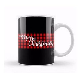 Humuts Yılbaşı Yeni Yıl Konseptli Merry Christmas Banner On Buffalo Plaid Kupa