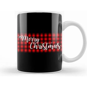 Humuts Yılbaşı Yeni Yıl Konseptli Merry Christmas Banner On Buffalo Plaid Kupa